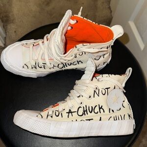 Converse Kids High-Top Sneakers - White and Orange Text Design
